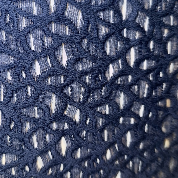 Reiss dress navy Blue Textured lined open knit size 6 cap sleeve - Picture 4 of 5